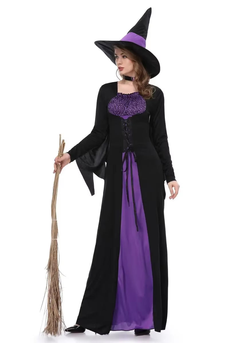 Disfraz de Bruja Púrpura para Adultos – Vestido Elegante de Halloween