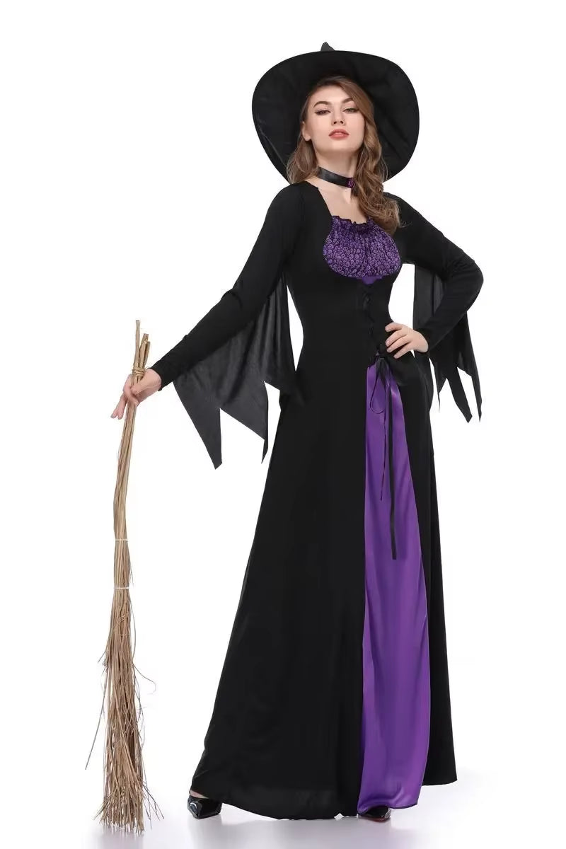 Disfraz de Bruja Púrpura para Adultos – Vestido Elegante de Halloween