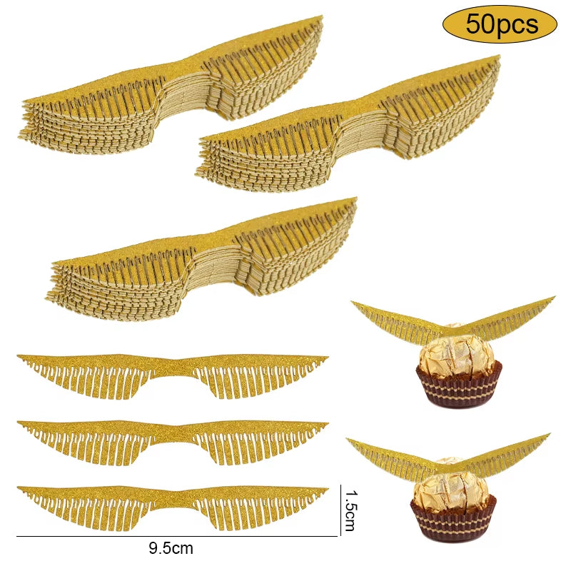 Alas de purpurina doradas para postres en bodas y cumpleaños