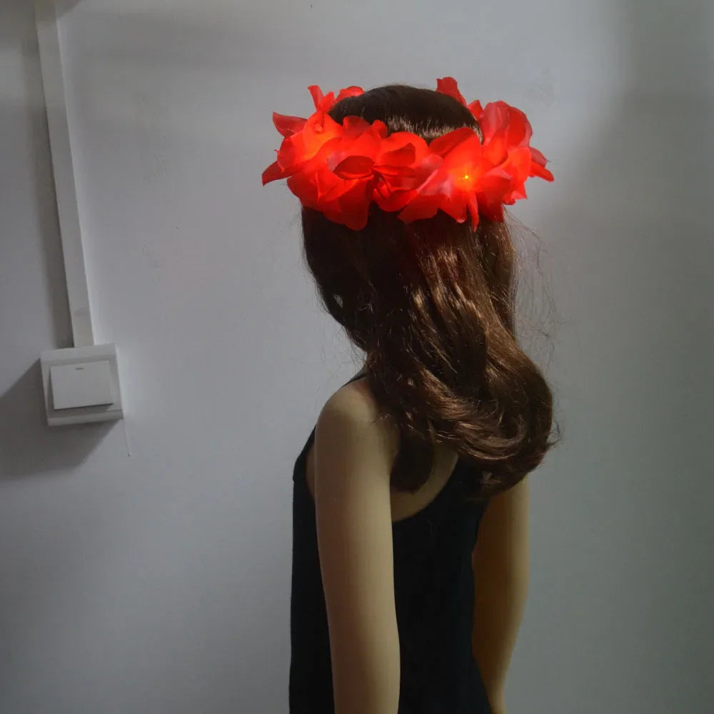 Diadema LED hawaiana con flores para fiestas y bodas