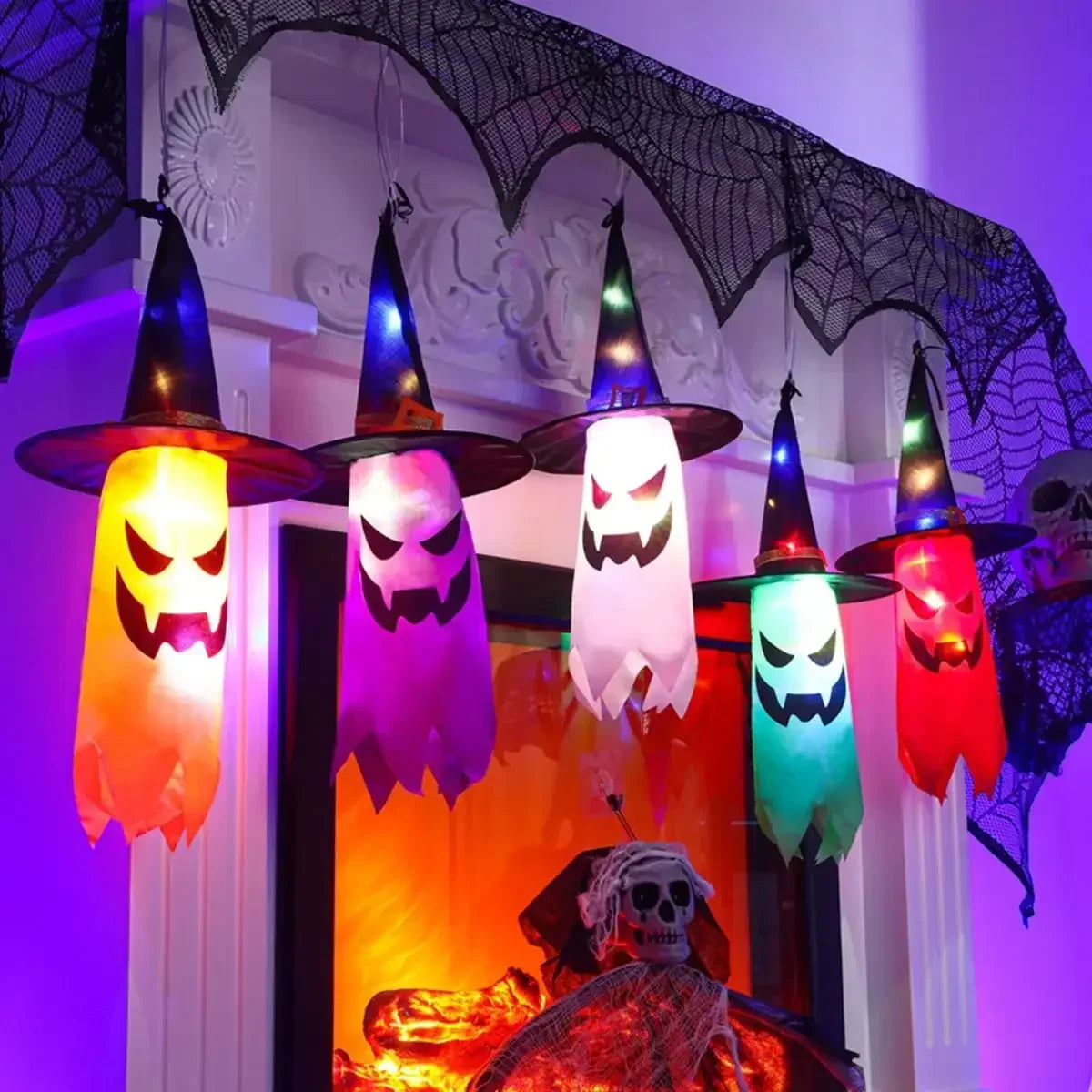 Luces colgantes de sombrero de bruja LED para decoración de Halloween