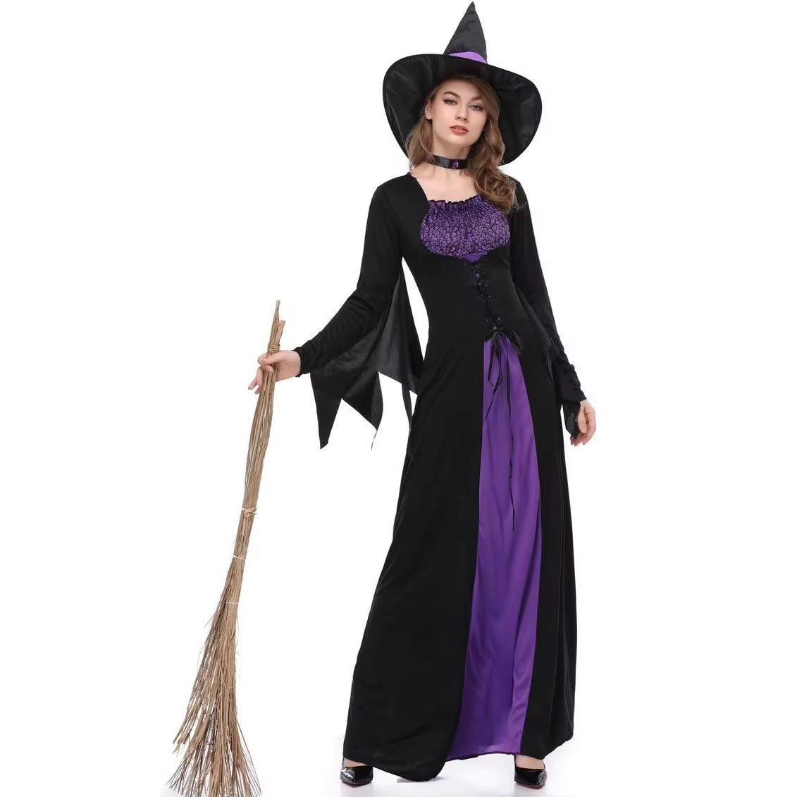 Disfraz de Bruja Púrpura para Adultos – Vestido Elegante de Halloween
