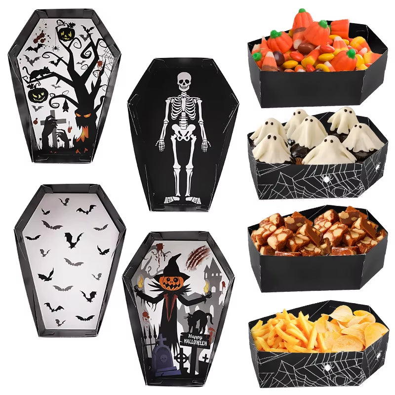 Bandejas de papel con forma de ataúd – decoración para Halloween