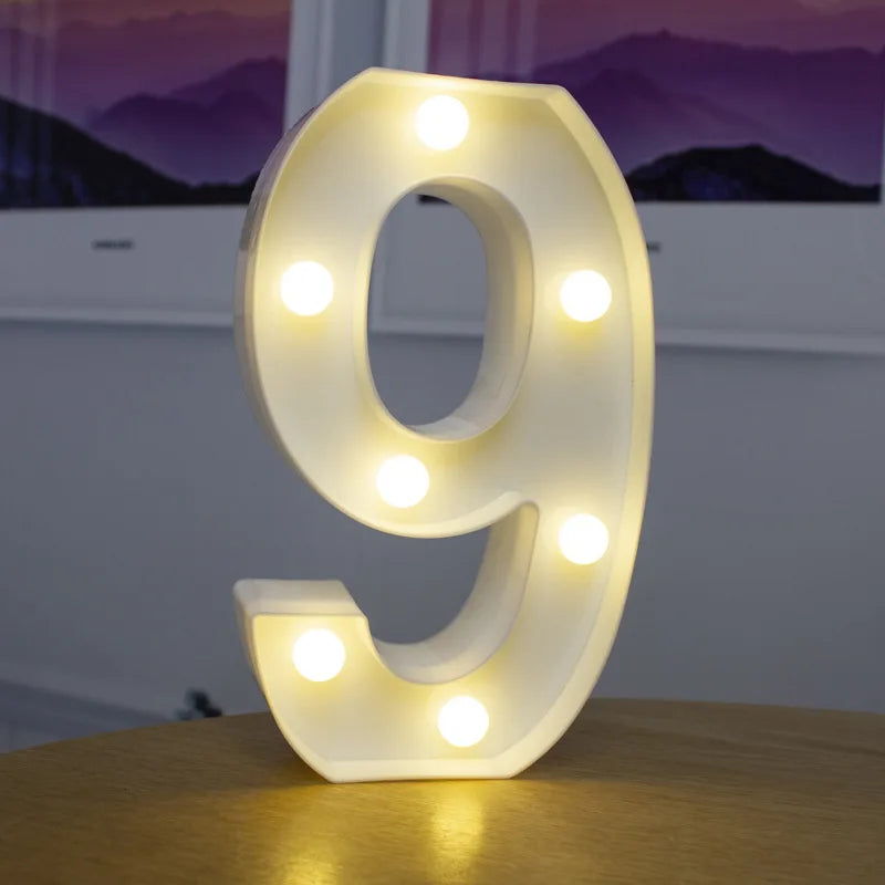Lámparas LED con forma de alfabeto y números para bodas y cumpleaños