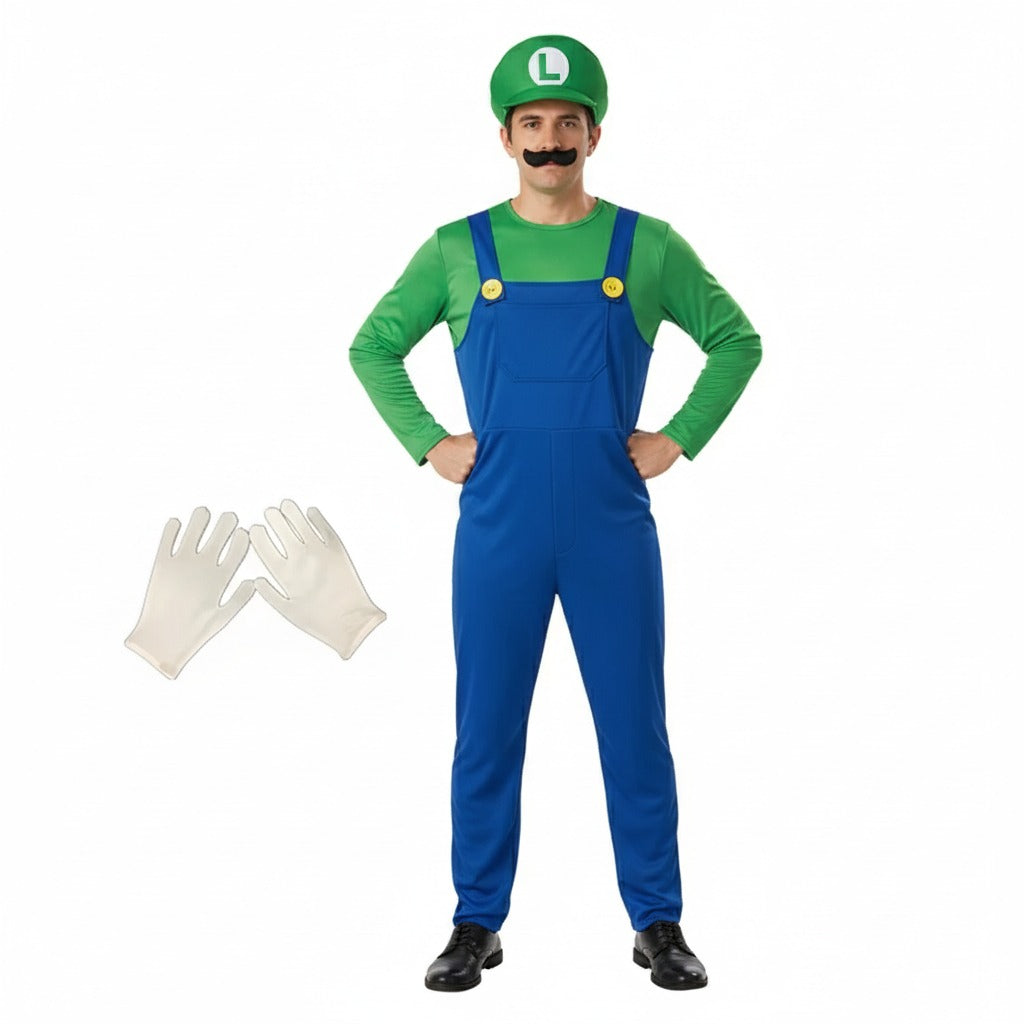 Disfraz clásico de Super Mario Bros/Luigi adulto para carnaval y eventos