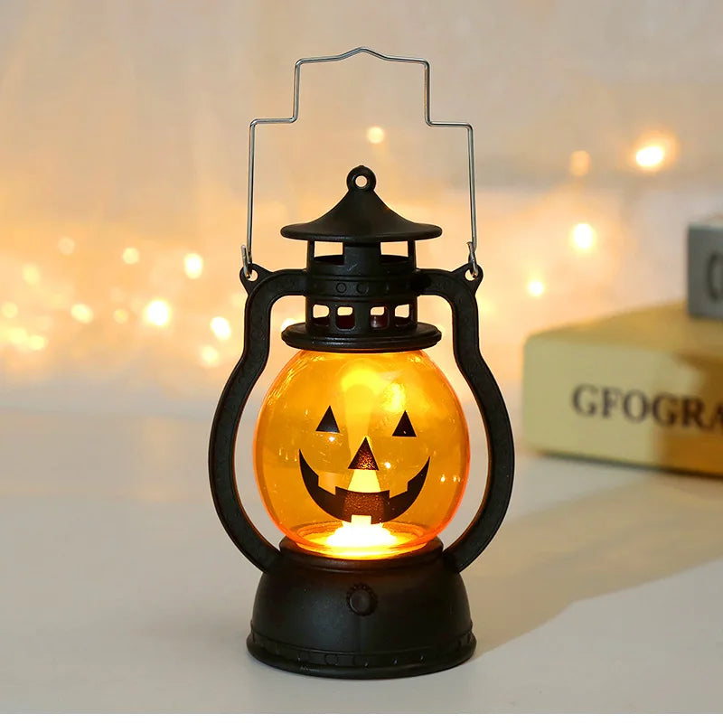Linterna LED colgante de calabaza – lámpara decorativa retro para Halloween
