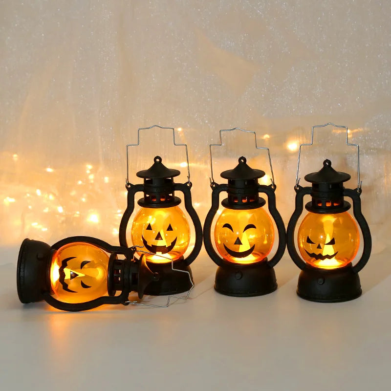 Linterna LED colgante de calabaza – lámpara decorativa retro para Halloween