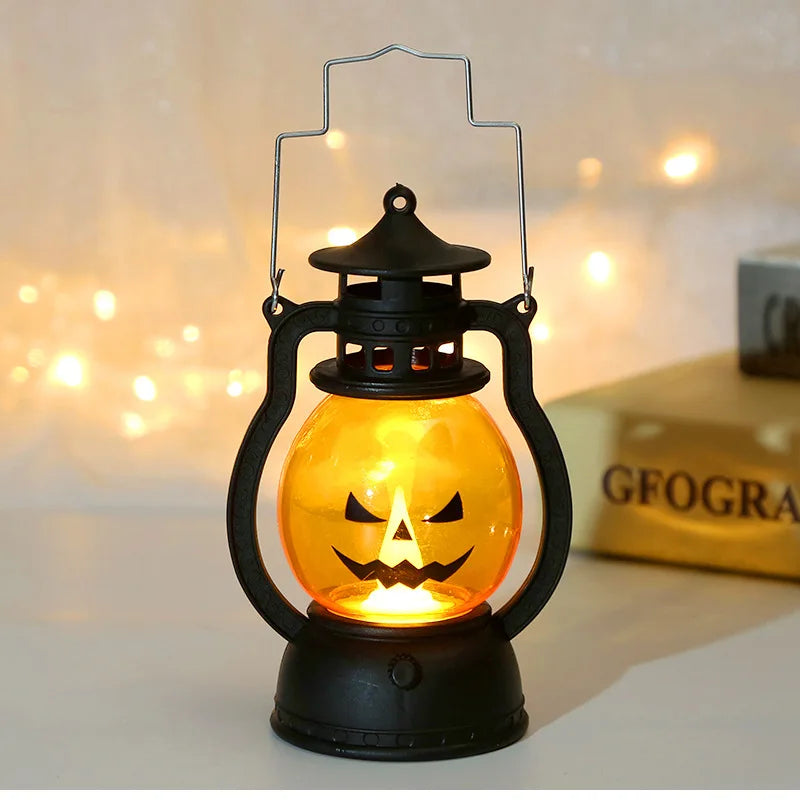 Linterna LED colgante de calabaza – lámpara decorativa retro para Halloween