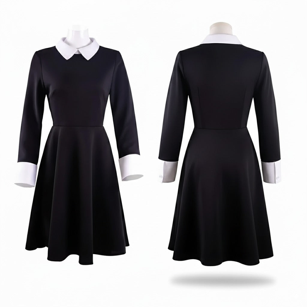 Traje Wednesday Addams estilo gótico – Vestido Halloween adulto y infantil