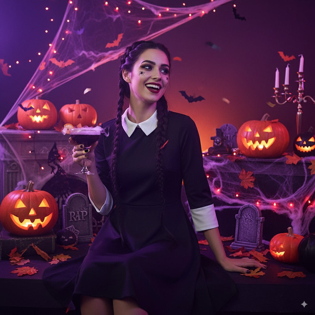 Traje Wednesday Addams estilo gótico – Vestido Halloween adulto y infantil
