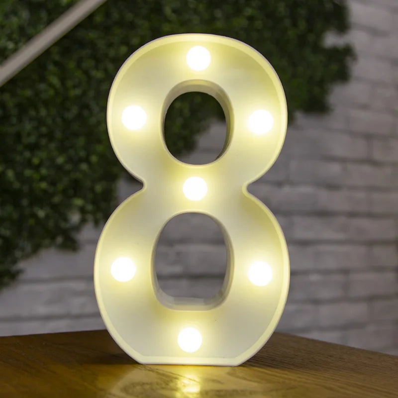 Lámparas LED con forma de alfabeto y números para bodas y cumpleaños