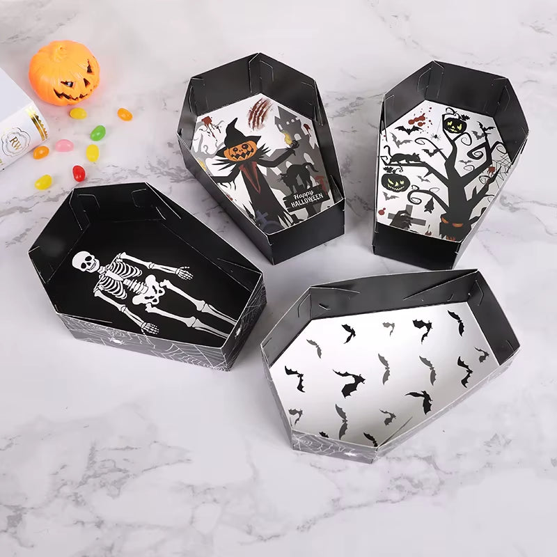 Bandejas de papel con forma de ataúd – decoración para Halloween