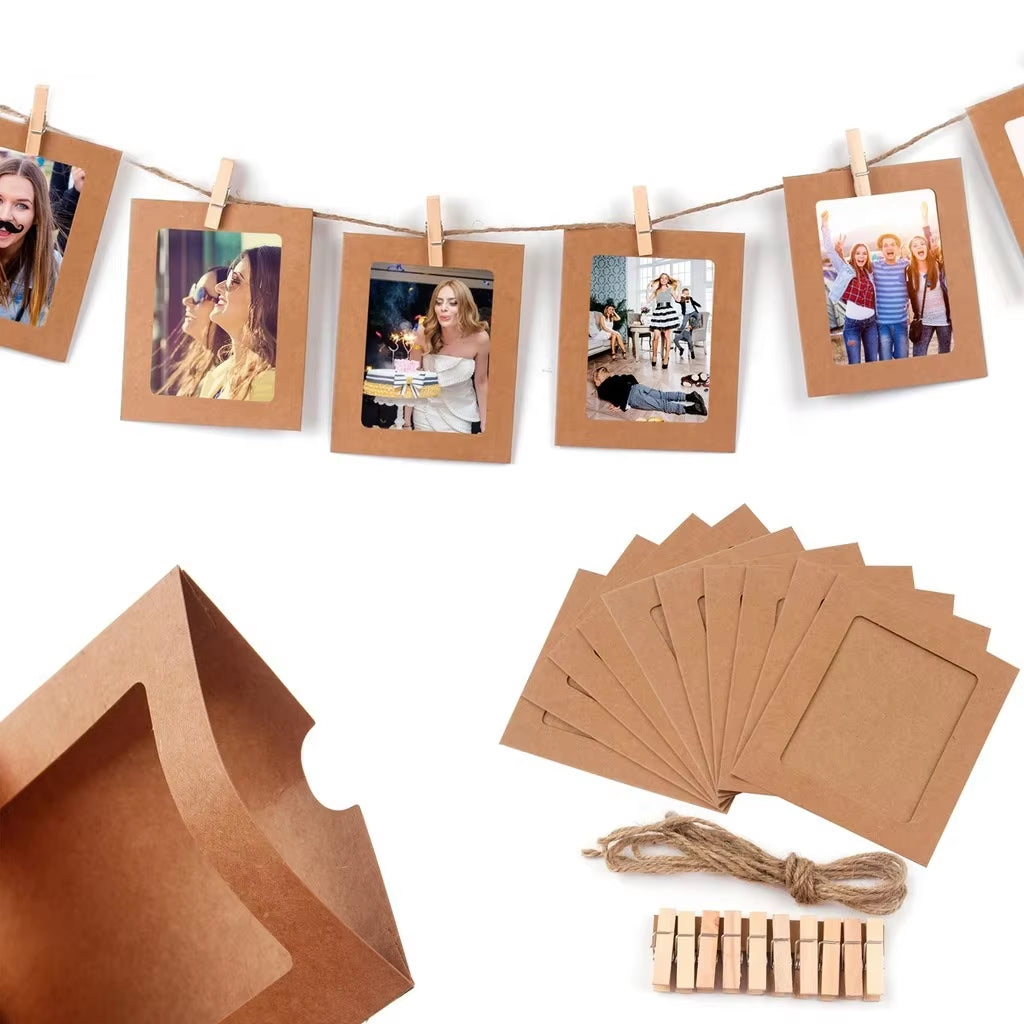 Marco de Fotos con Cuerda y Pinzas para Decoración de Boda y Fiesta