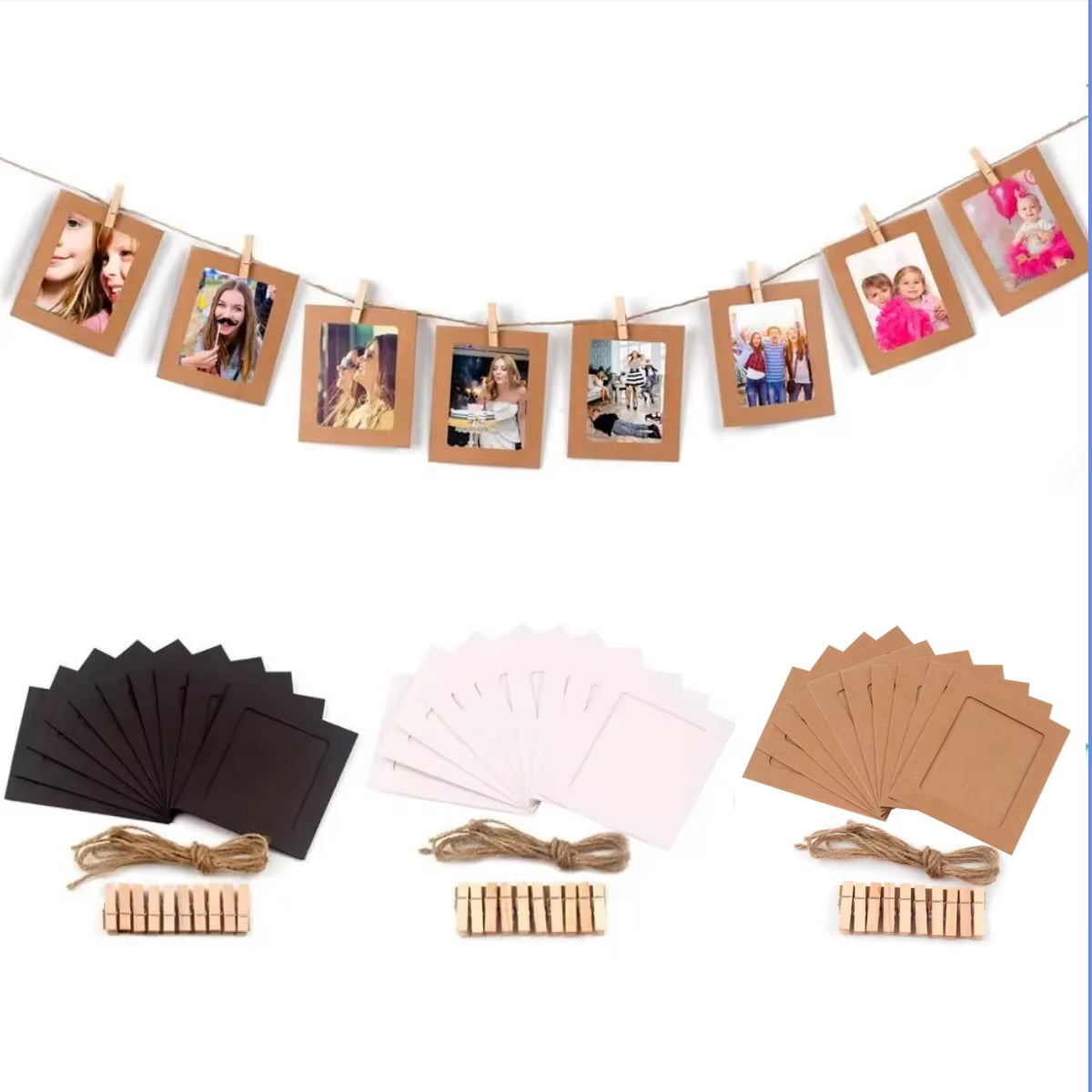 Marco de Fotos con Cuerda y Pinzas para Decoración de Boda y Fiesta