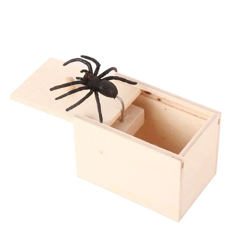 Araña de simulación en caja de madera – juguete de broma para Halloween