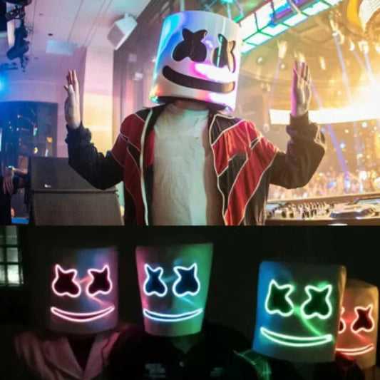 Casco luminoso DJ Marshmello para disfraces, carnaval, bodas y festivales