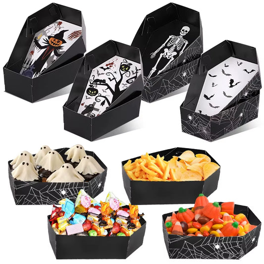 Bandejas de papel con forma de ataúd – decoración para Halloween