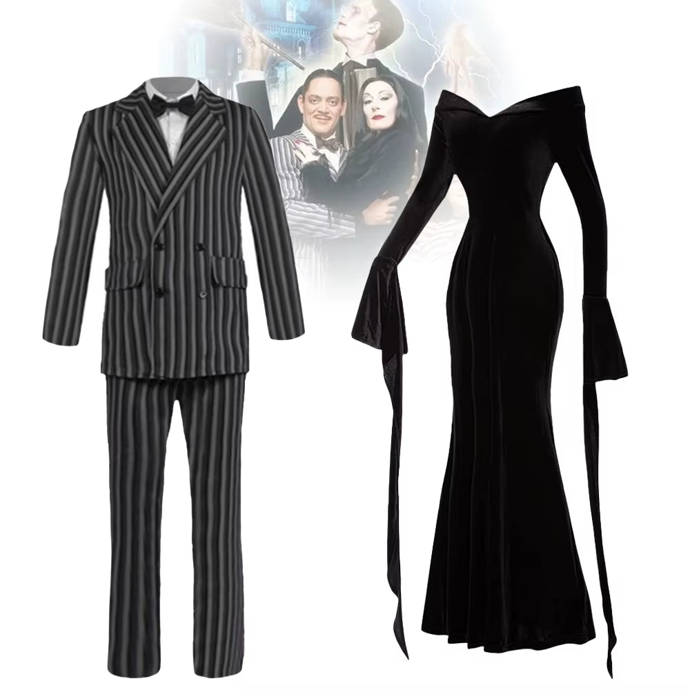 Disfraz Morticia y Gómez Addams - Pareja Icónica de Halloween y Carnaval