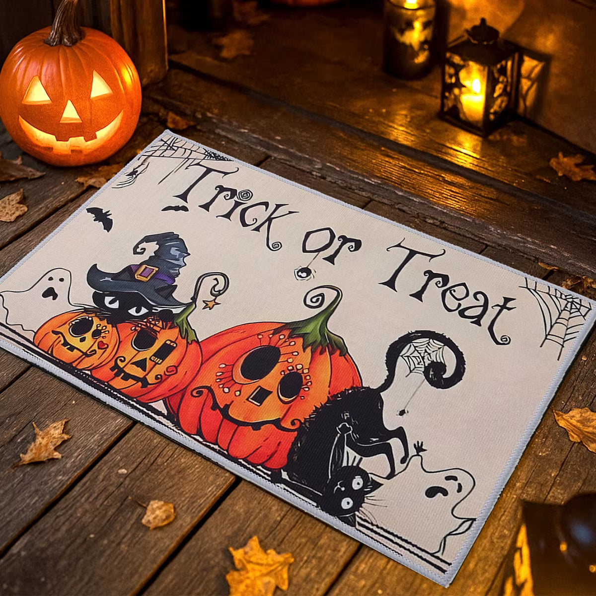 Felpudo de Halloween con calabaza y fantasma – decoración original para fiestas