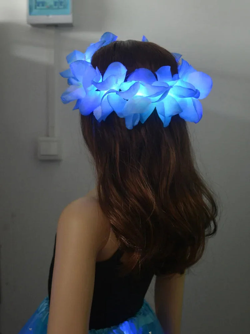 Diadema LED hawaiana con flores para fiestas y bodas