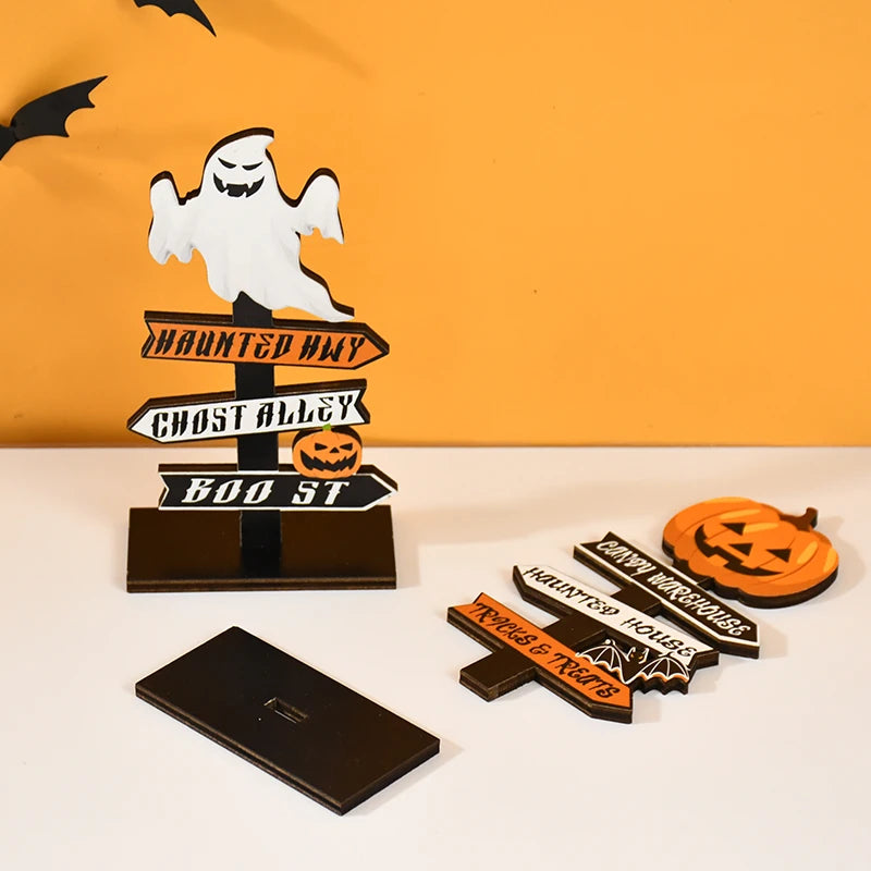 Adorno de mesa de madera con calabaza o fantasma – decoración de Halloween