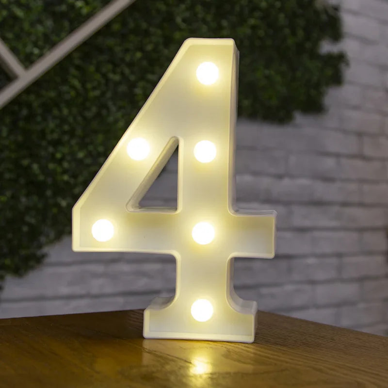 Lámparas LED con forma de alfabeto y números para bodas y cumpleaños