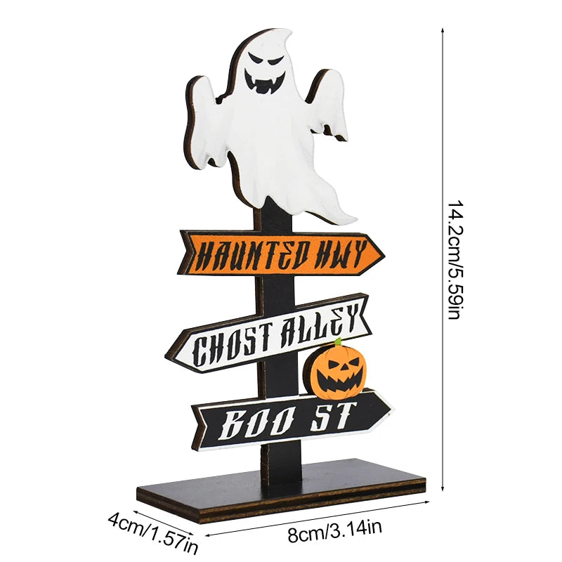 Adorno de mesa de madera con calabaza o fantasma – decoración de Halloween