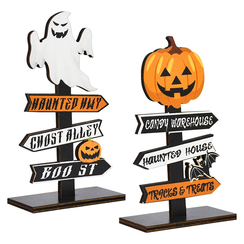 Adorno de mesa de madera con calabaza o fantasma – decoración de Halloween