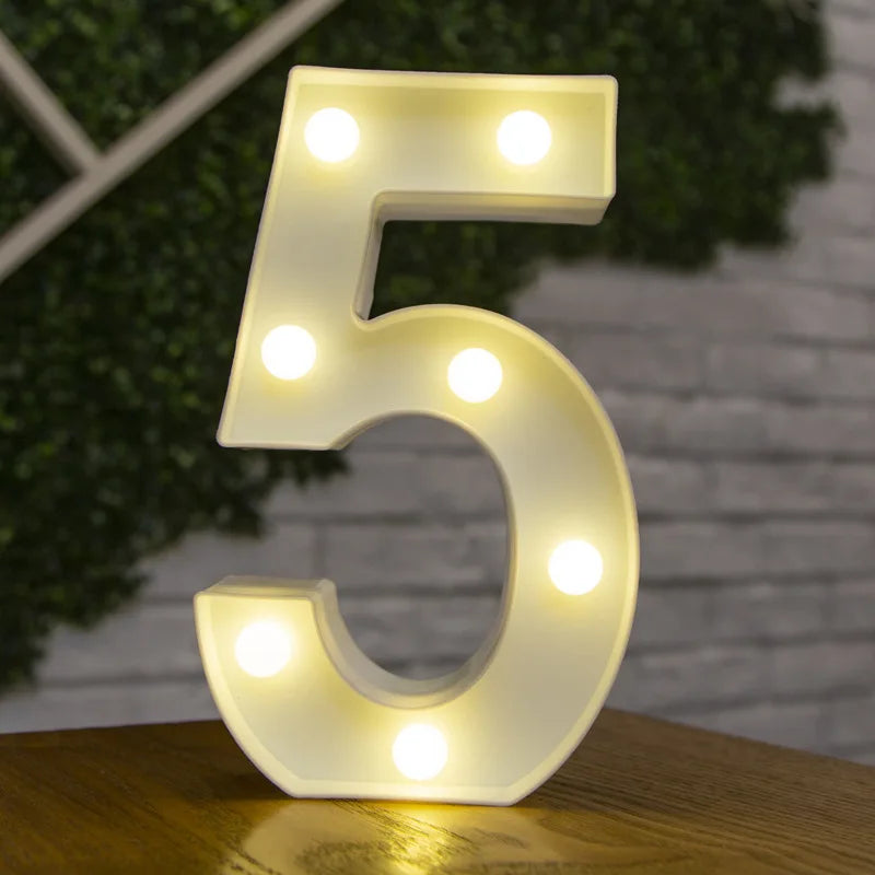 Lámparas LED con forma de alfabeto y números para bodas y cumpleaños