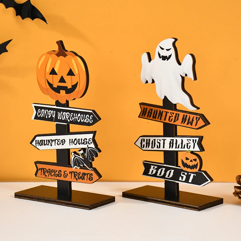 Adorno de mesa de madera con calabaza o fantasma – decoración de Halloween