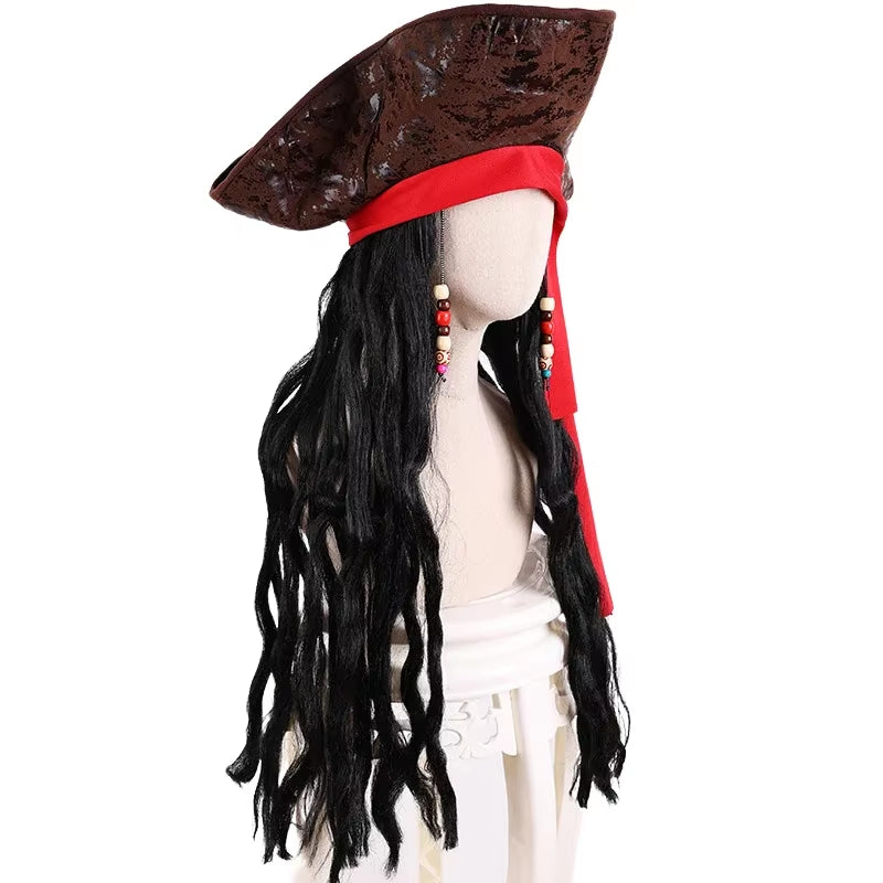 Peluca con sombrero de Pirata del Caribe – estilo Jack Sparrow para adultos