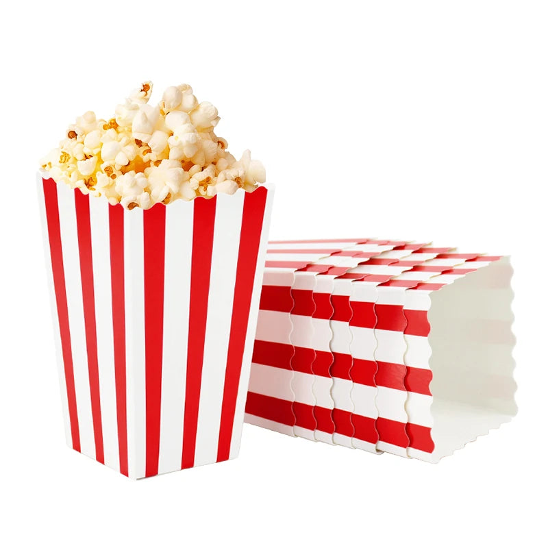 Cajas de palomitas a rayas para fiestas – recipientes de snacks y aperitivos