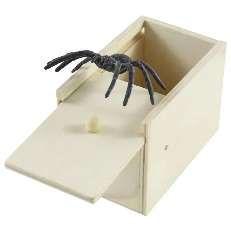 Araña de simulación en caja de madera – juguete de broma para Halloween