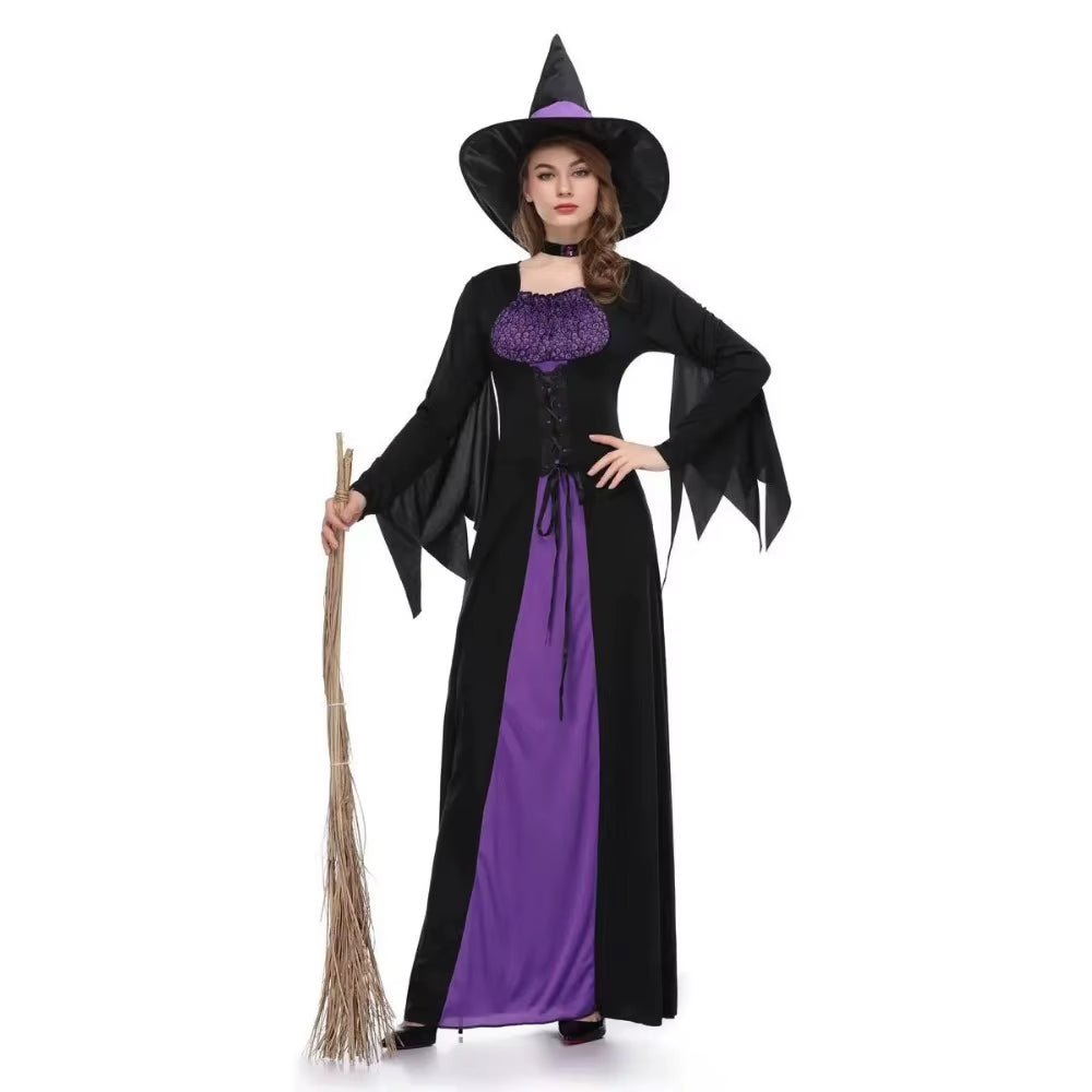 Disfraz de Bruja Púrpura para Adultos – Vestido Elegante de Halloween