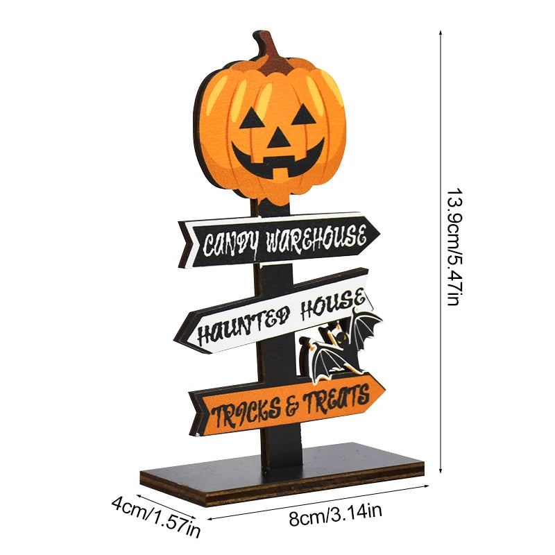 Adorno de mesa de madera con calabaza o fantasma – decoración de Halloween