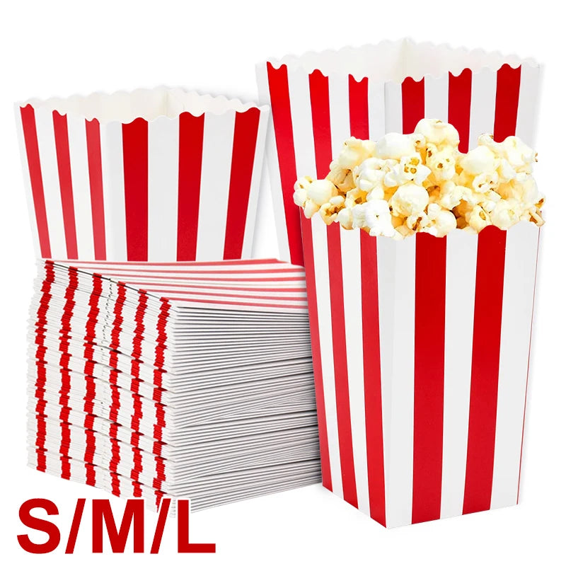 Cajas de palomitas a rayas para fiestas – recipientes de snacks y aperitivos