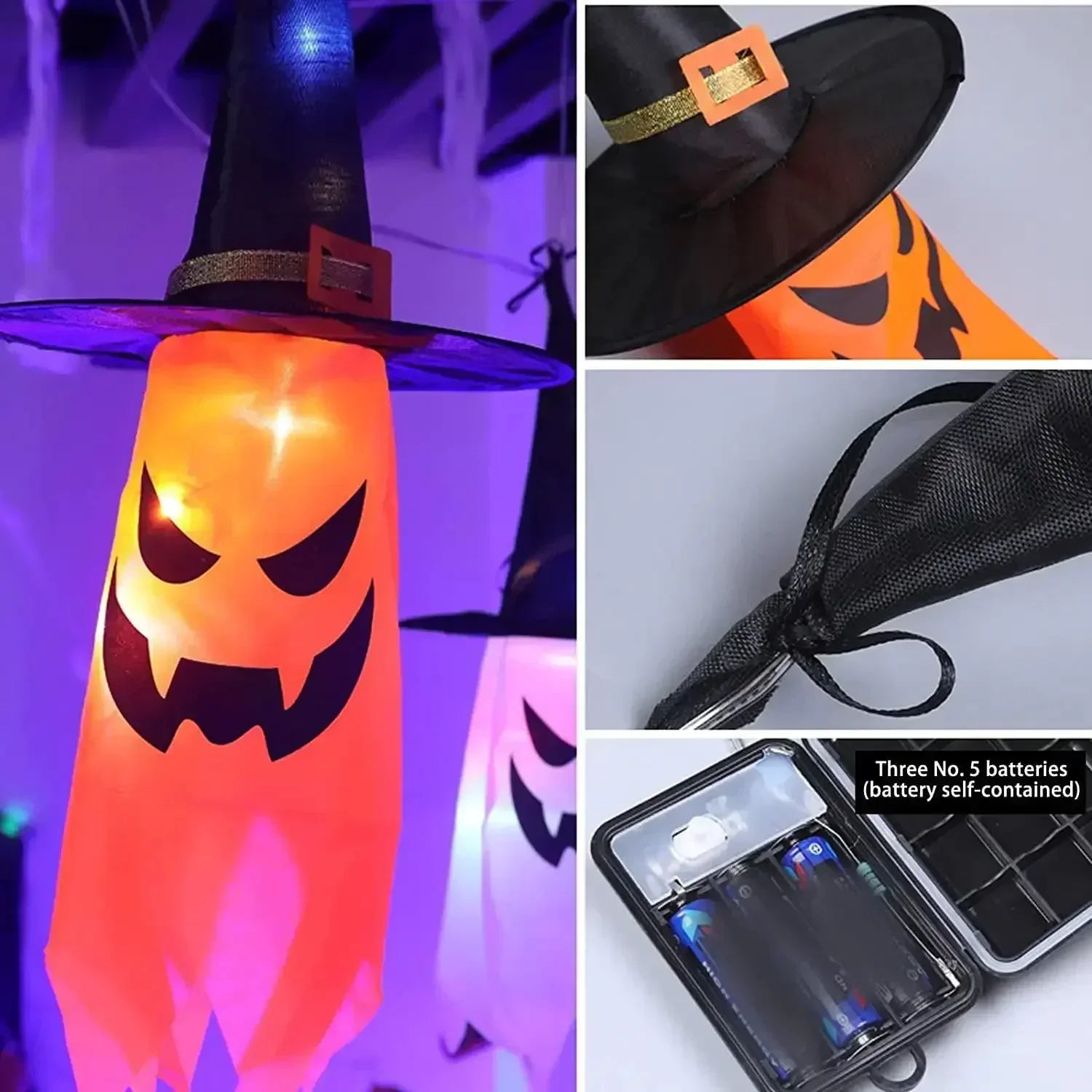 Luces colgantes de sombrero de bruja LED para decoración de Halloween