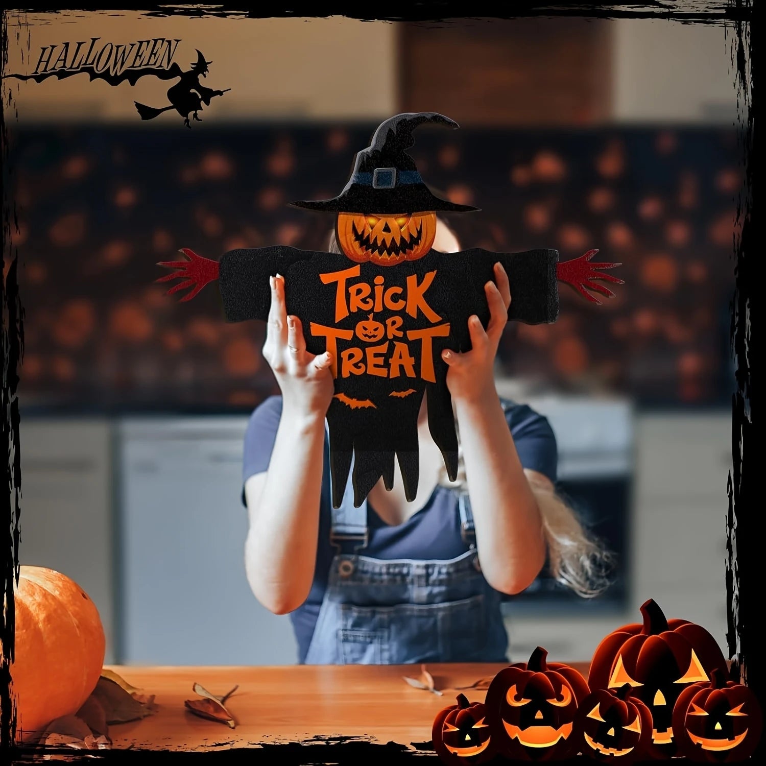 Cartel colgante de Halloween con diseño de calabaza – adorno para puerta o pared