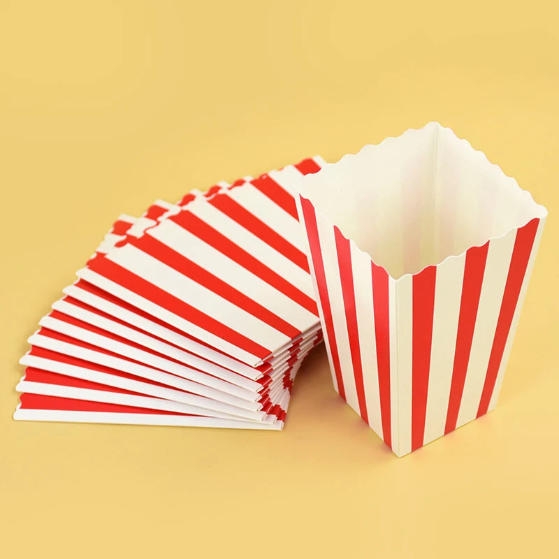 Cajas de palomitas a rayas para fiestas – recipientes de snacks y aperitivos