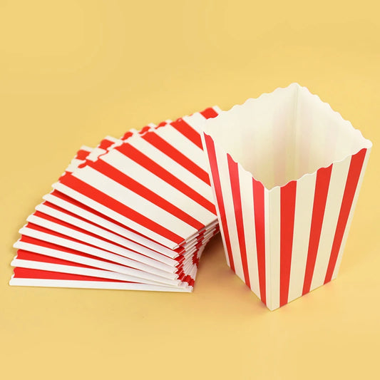 Cajas de palomitas a rayas para fiestas – recipientes de snacks y aperitivos