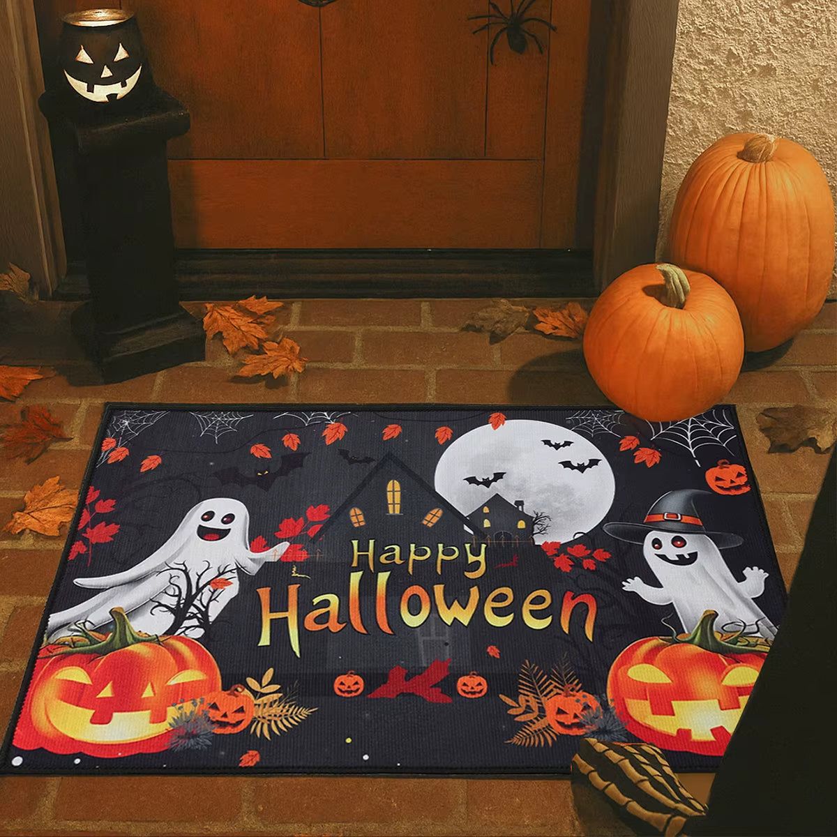Felpudo de Halloween con calabaza y fantasma – decoración original para fiestas