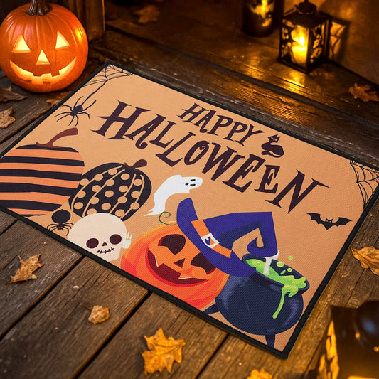 Felpudo de Halloween con calabaza y fantasma – decoración original para fiestas