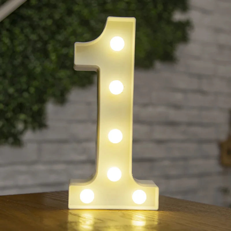 Lámparas LED con forma de alfabeto y números para bodas y cumpleaños
