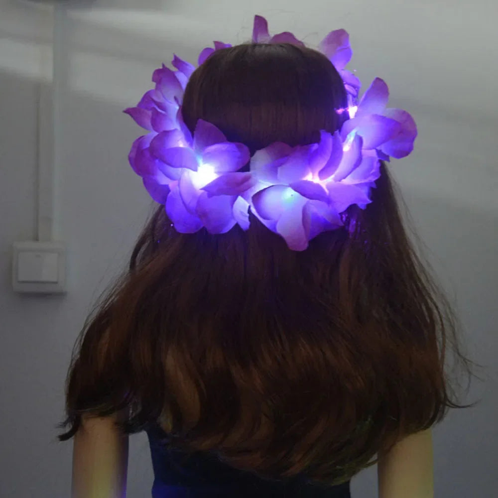 Diadema LED hawaiana con flores para fiestas y bodas