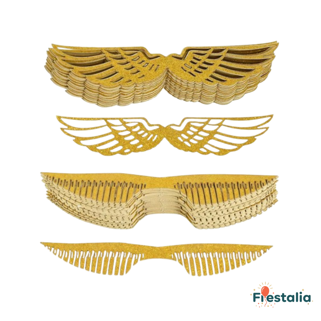 Alas de purpurina doradas para postres en bodas y cumpleaños