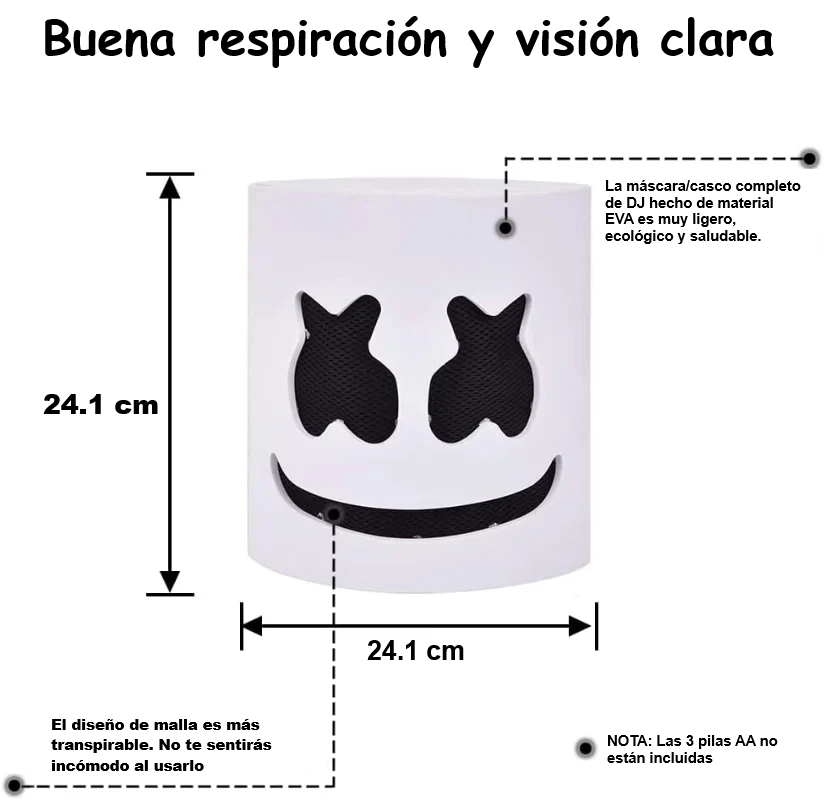 Casco luminoso DJ Marshmello para disfraces, carnaval, bodas y festivales