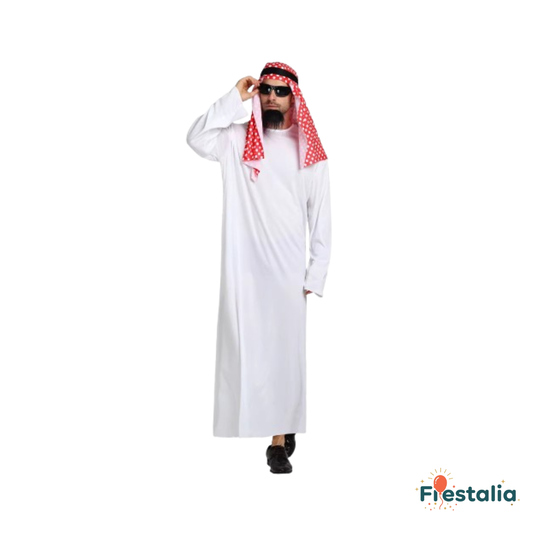 Disfraz árabe de jeque para hombre con bata blanca y diadema