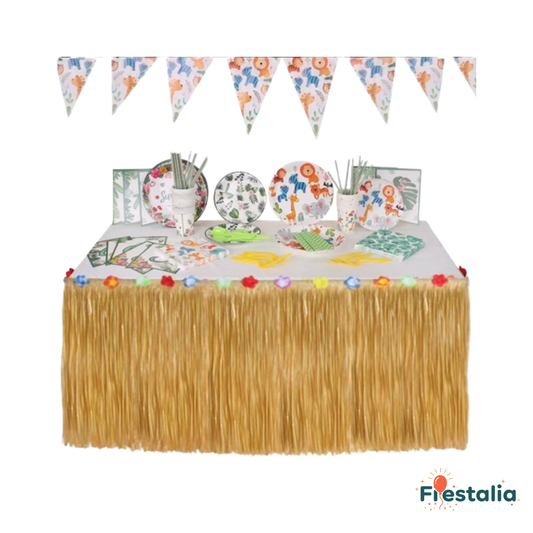 Falda de mesa hawaiana de paja para fiestas tropicales