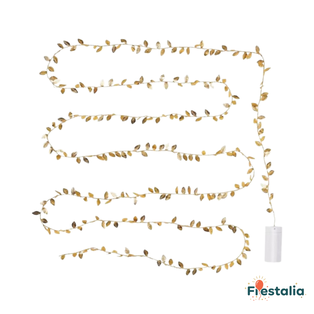 Guirnalda de Luces Doradas con Hojas Artificiales para Bodas y Fiestas