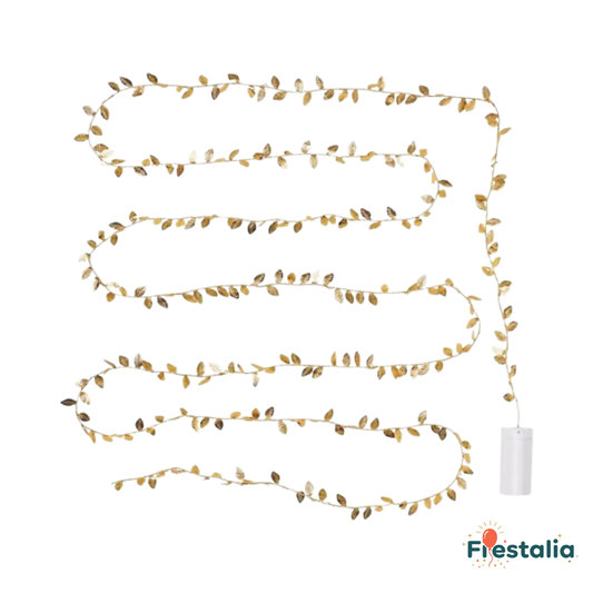 Guirnalda de Luces Doradas con Hojas Artificiales para Bodas y Fiestas